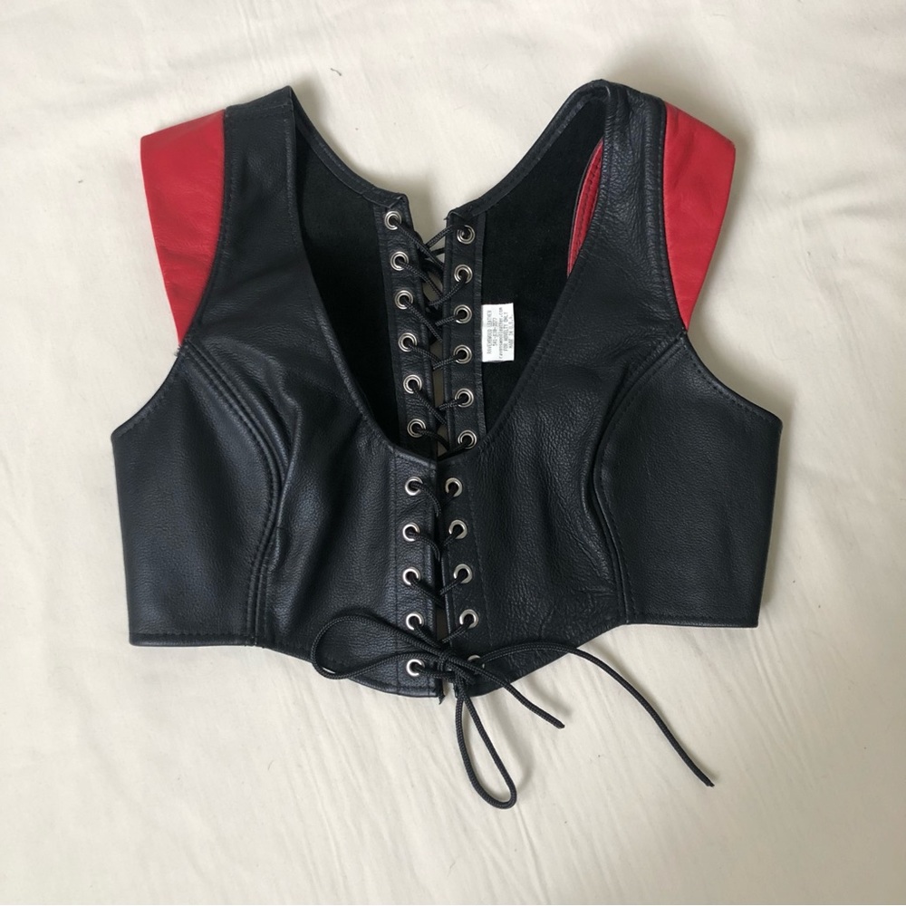 Vintage Ravenswood Leather Lace Up Crop Top - Picture 2 of 6
